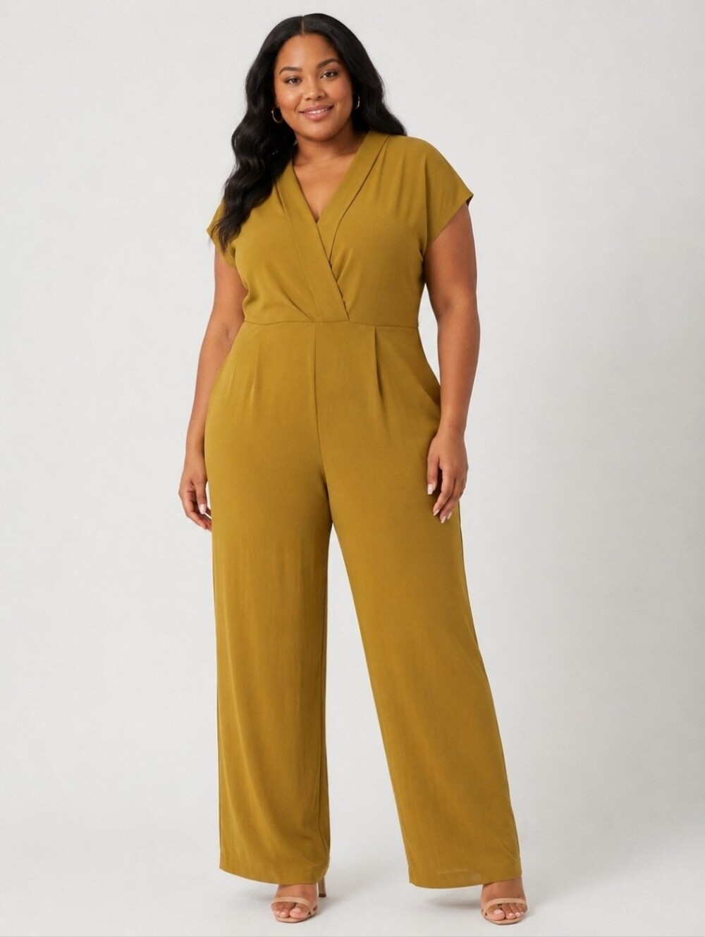 Women's Nine West Olive Green Solid V-Neck Short Sleeve Jumpsuit XL MSRP $60